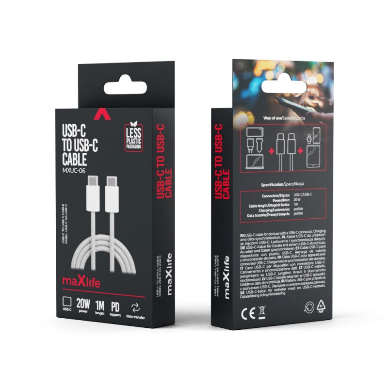 Maxlife MXUC-06 USB-C - USB-C кабел 1.0 m 20W сив найлон