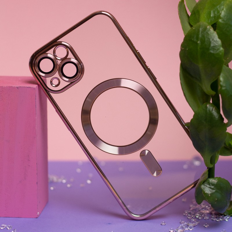 Цветно покритие Chrome Mag за iPhone 17 Pro 6.3" розов и златен отворен пръстен