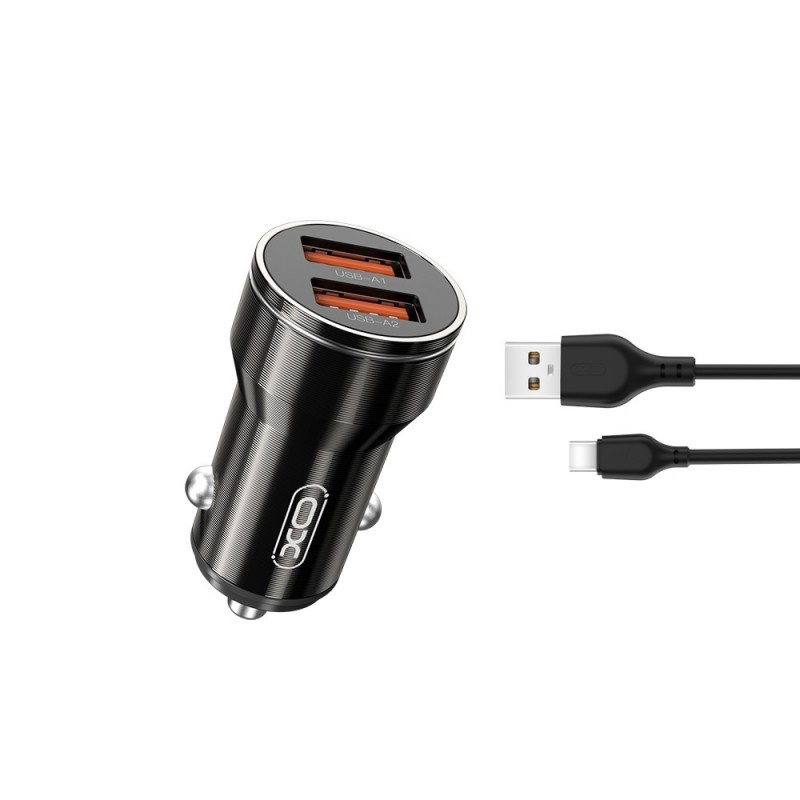 XO автомобилно зарядно CC48 2x USB 2,4A черно + USB-C кабел
