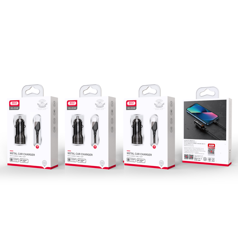 XO автомобилно зарядно CC48 2x USB 2,4A черно + USB-C кабел