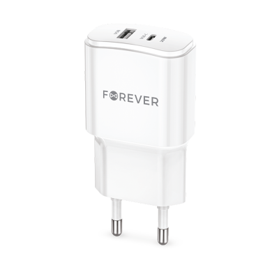 Forever PD QC TC-01-20AC мрежово зарядно 1x USB-C 1x USB 20W бяло