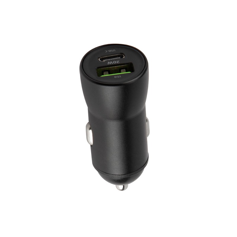 Maxlife зарядно за кола PD QC MXCC-04 1x USB-C 1x USB 20W черно + USB-C - Lightning 27W кабел