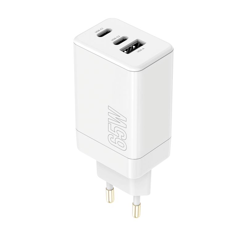 Maxlife PD QC MXTC-08-65ACC мрежово зарядно 2x USB-C 1x USB 65W бяло
