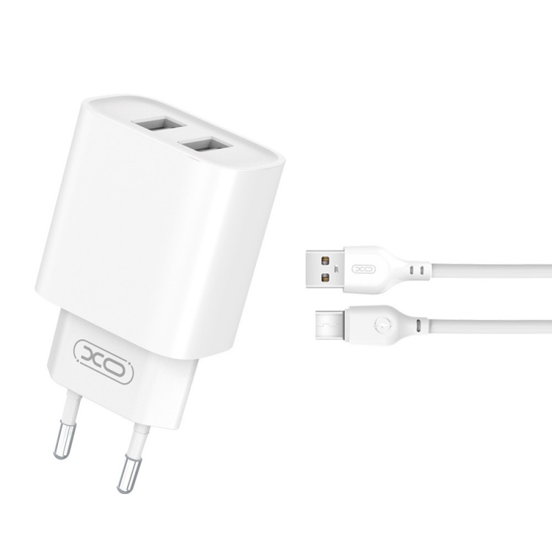 XO мрежово зарядно CE02C 2x USB 2,1A бяло