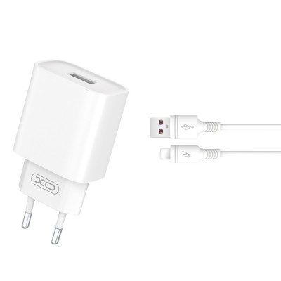 XO мрежово зарядно CE02D QC 3.0 18W 1x USB бяло + Lightning кабел