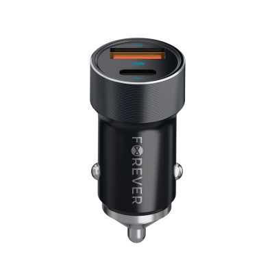 Forever PD QC CC-06 зарядно за кола 1x USB-C 1x USB 20W черно + USB-C - USB-C 60W кабел