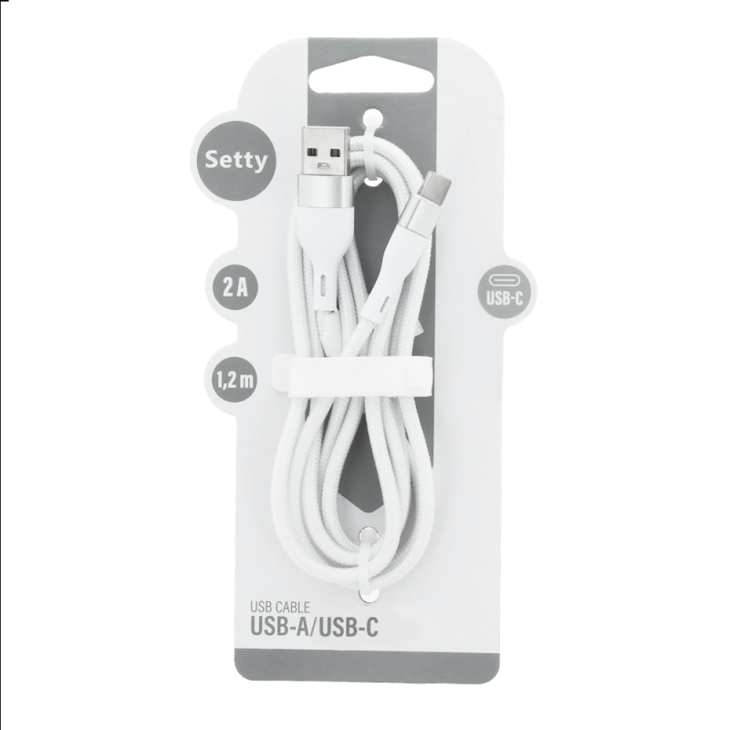 Setty USB - USB-C кабел 1.2 m 2A KSA-C-1.220 бял