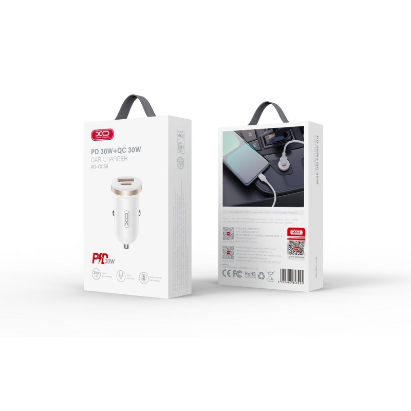 XO автомобилно зарядно CC56 PD 30W QC 1x USB 1x USB-C бяло