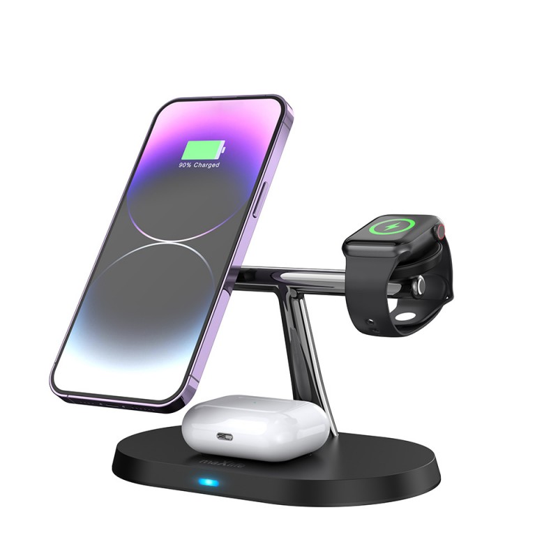 Магнитно безжично зарядно Maxlife MXWC-03 15W черно 3в1
