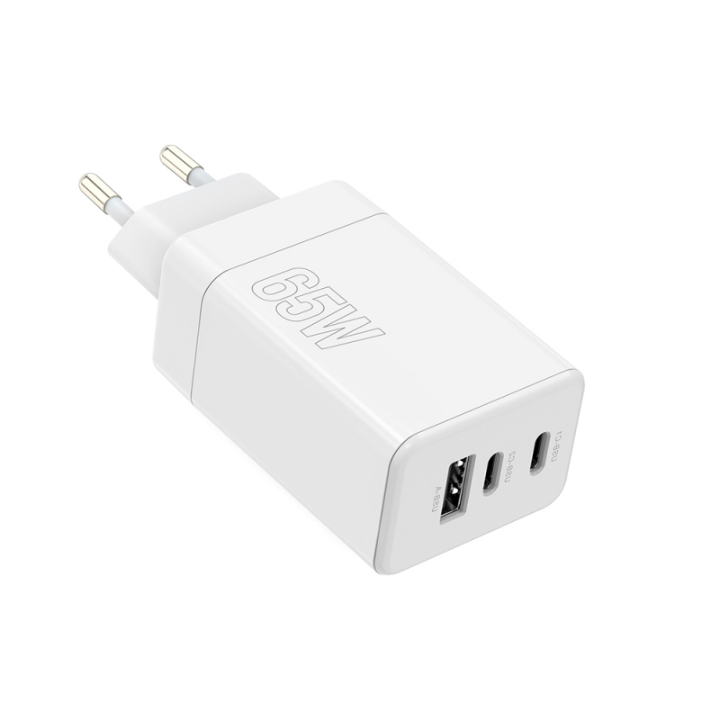 Maxlife PD QC MXTC-08-65ACC мрежово зарядно 2x USB-C 1x USB 65W бяло