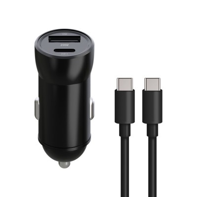 Maxlife зарядно за кола PD QC MXCC-04 1x USB-C 1x USB 20W черно + USB-C - USB-C 60W кабел