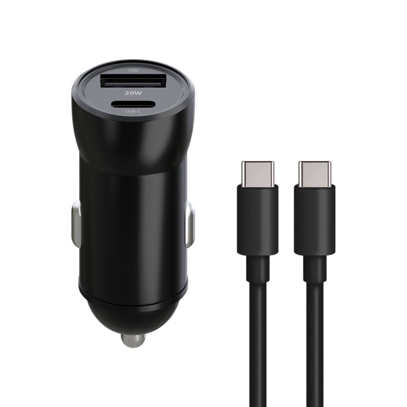 Maxlife зарядно за кола PD QC MXCC-04 1x USB-C 1x USB 20W черно + USB-C - USB-C 60W кабел