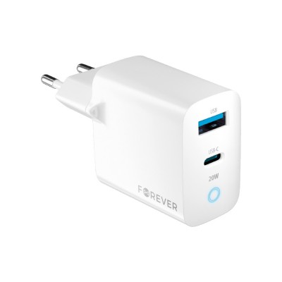Forever PD QC TC-06-20AC мрежово зарядно устройство 1x USB-C 1x USB 20W бяло