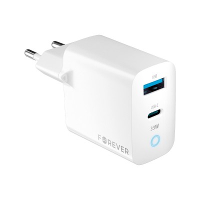 Forever GaN PD QC стенно зарядно устройство TC-06-33AC 1x USB-C 1x USB 33W бяло
