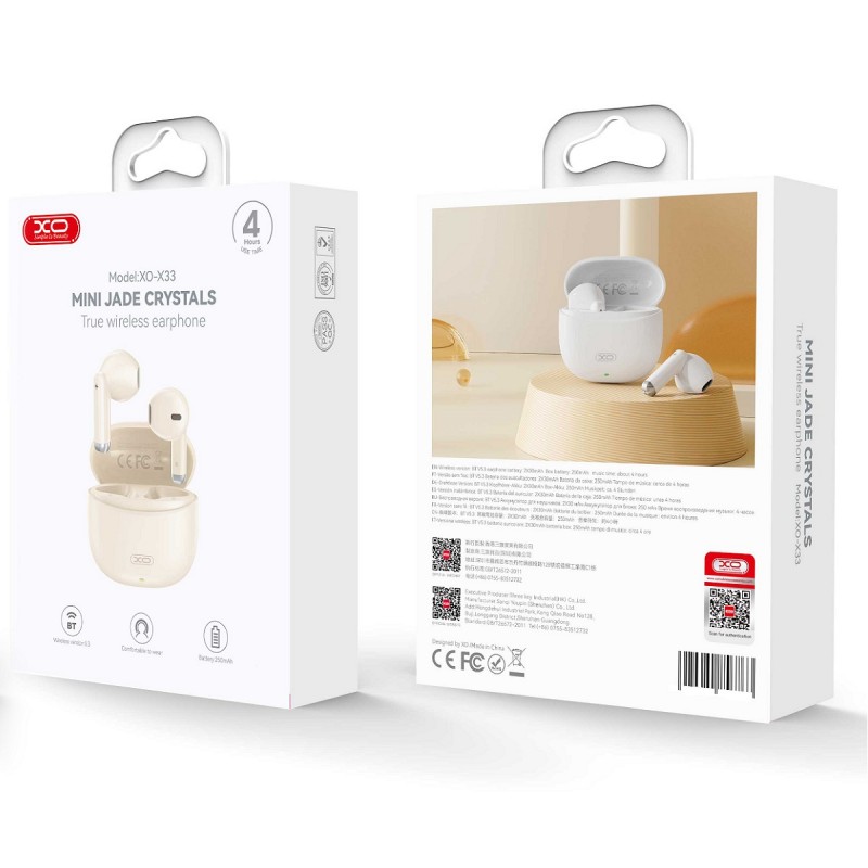 XO Bluetooth слушалки X33 TWS бежови