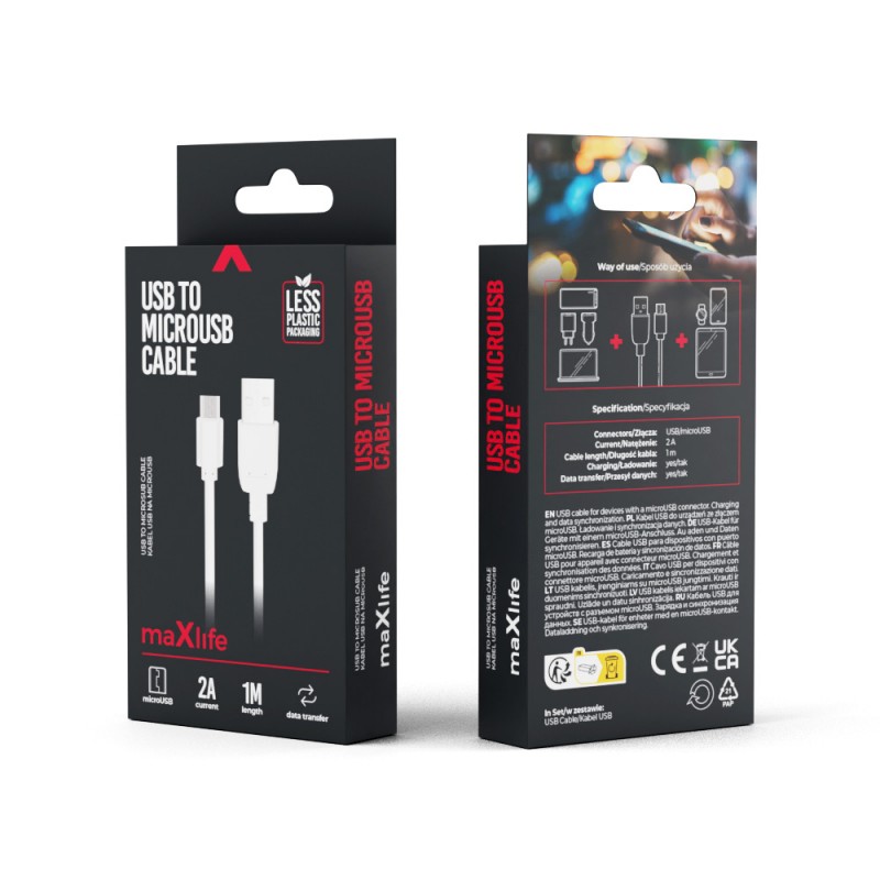 Maxlife USB - microUSB кабел 1.0 m 2A бял
