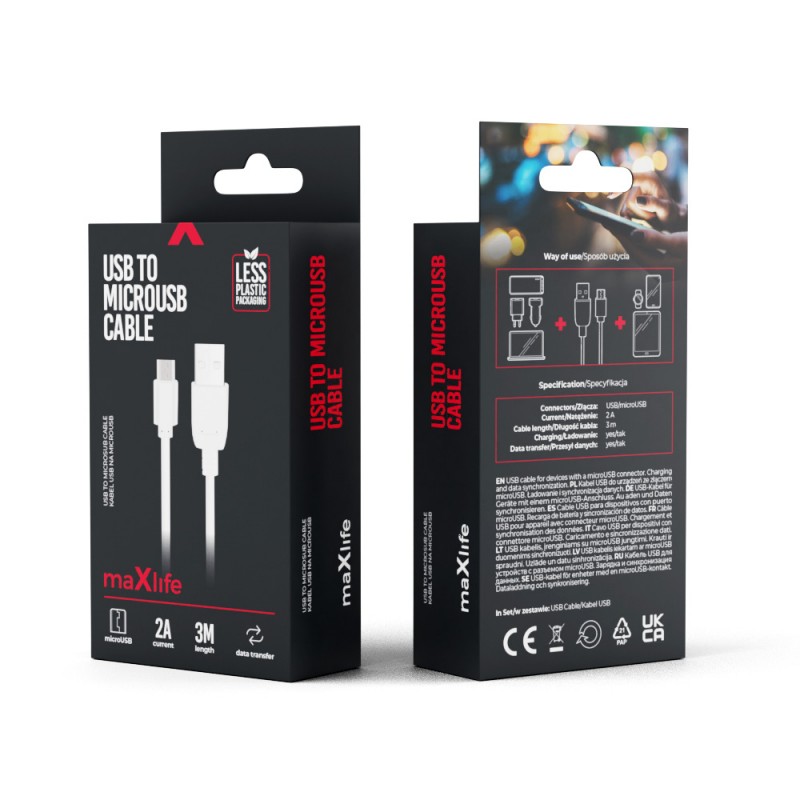 Maxlife USB - microUSB кабел 3.0 m 2A бял