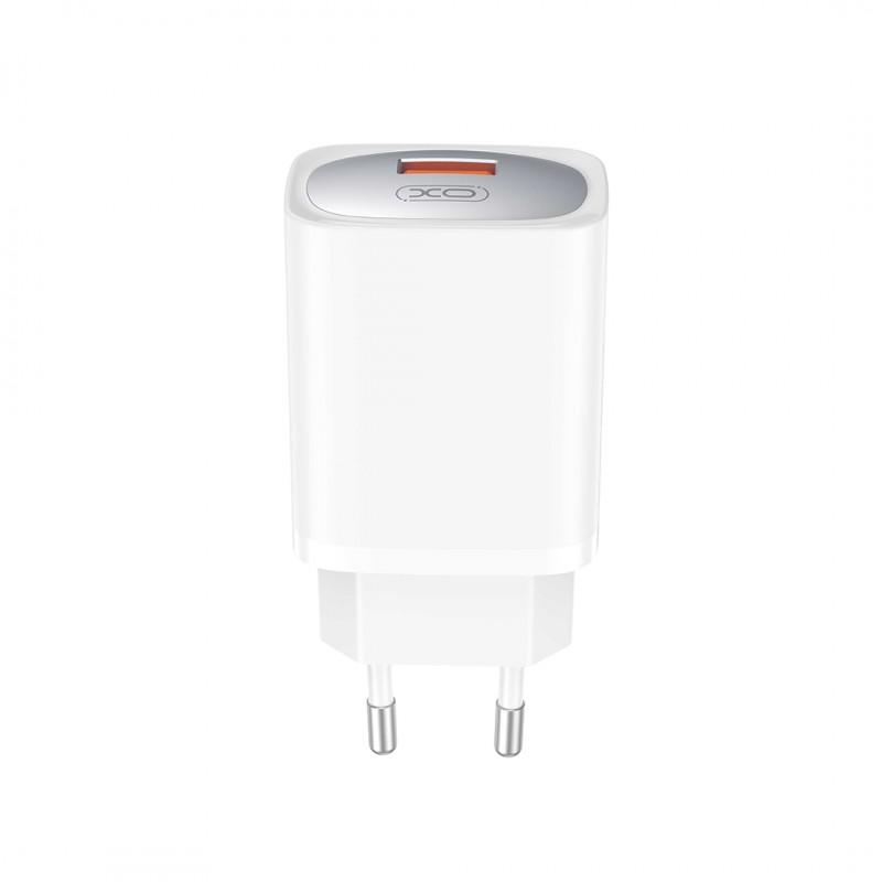 XO мрежово зарядно CE19 QC 18W 1x USB бяло + USB-C кабел
