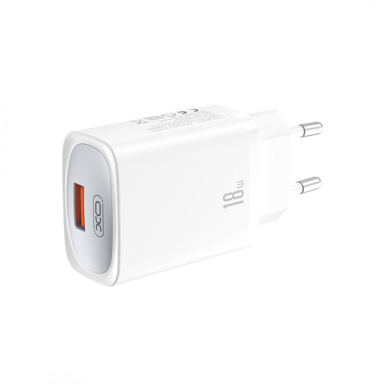 XO мрежово зарядно CE19 QC 18W 1x USB бяло + USB-C кабел