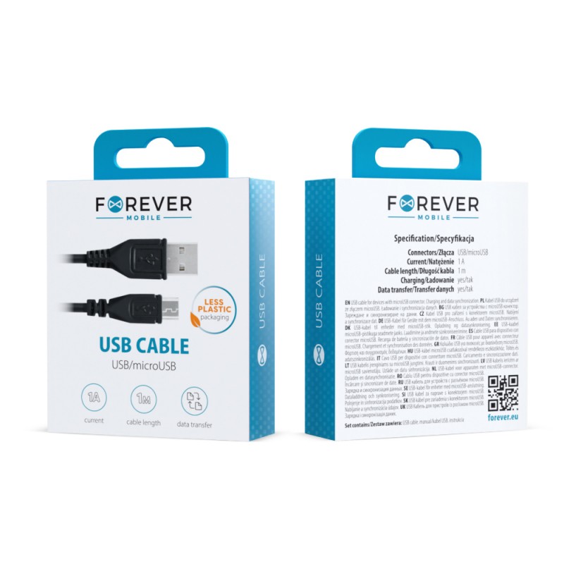 Forever кабел USB - microUSB 1,0 m 1A черен