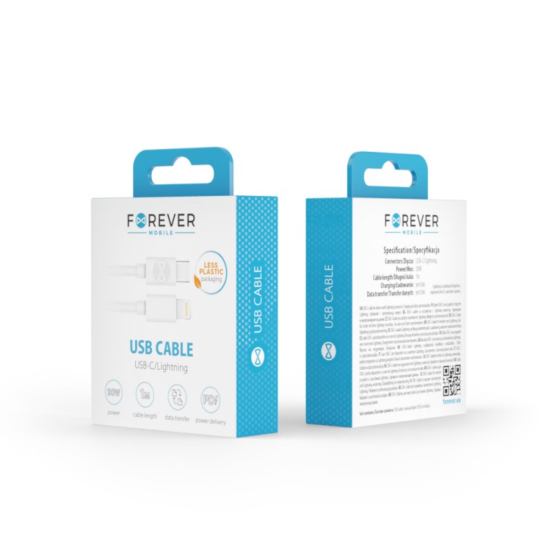 Forever kabel USB-C - Lightning 1,0 m 20W biały