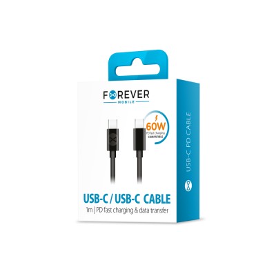 Forever USB-C - USB-C кабел 1.0 m 60W черен