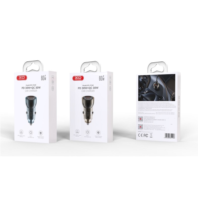 XO автомобилно зарядно CC60 60W 1x USB 1x USB-C черно