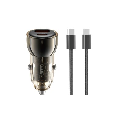 XO автомобилно зарядно CC60 60W 1x USB 1x USB-C черно + кабел USB-C - USB-C
