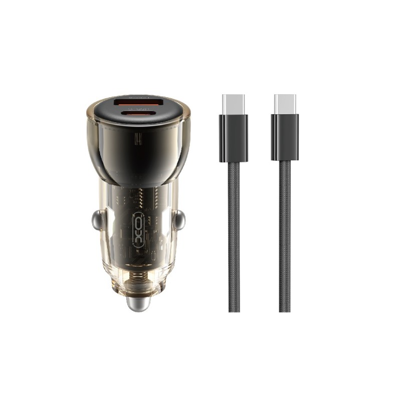 XO автомобилно зарядно CC60 60W 1x USB 1x USB-C черно + кабел USB-C - USB-C