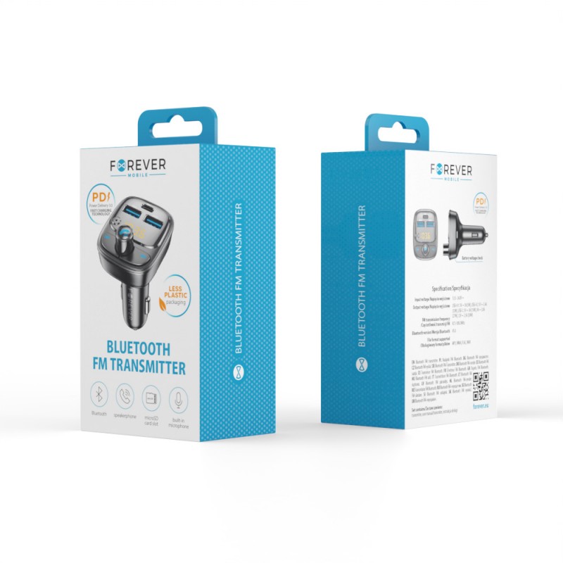 Forever transmiter FM BT 2 x USB-A 1 x USB-C PD 30W TR-370 czarny