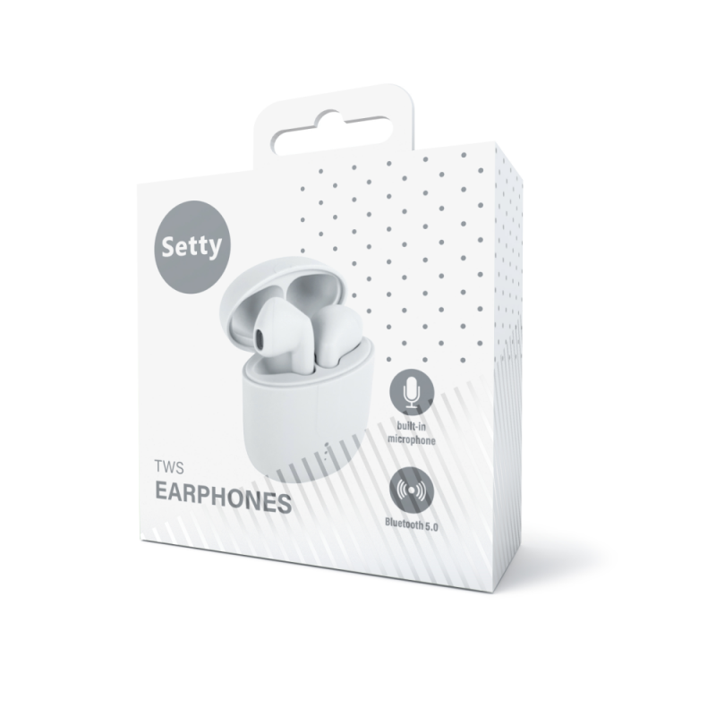 Bluetooth слушалки Setty TWS с кутия за зареждане TWS-0 бели