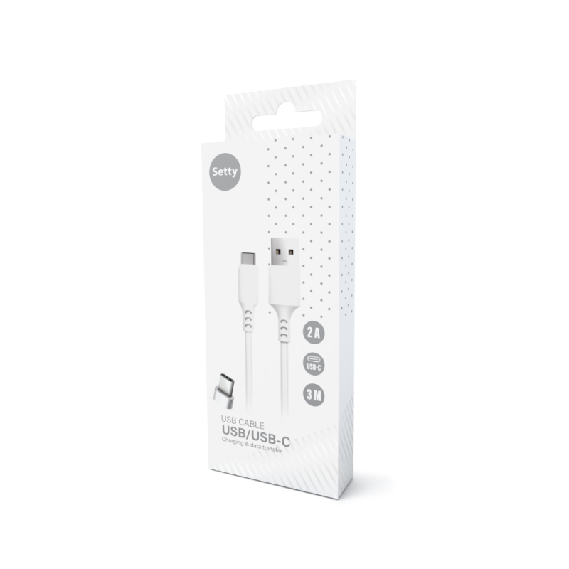 Setty USB - USB-C кабел 3.0 m 2A бял НОВ