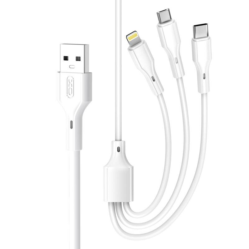 XO кабел NB230 3в1 USB + USB-C + microUSB + Lightning 1,0m 2,4A бял