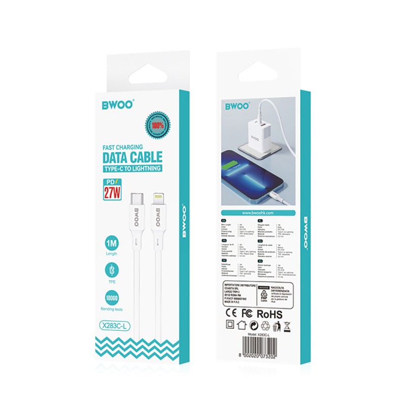 BWOO кабел USB-C - Lightning 1m 27W ABS + TPE X283 C-L бял