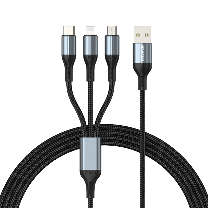 BWOO кабел 3в1 USB - USB-C, Lightning, Micro USB 1m 3A X274 черен
