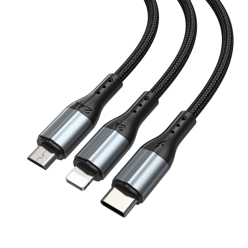 BWOO кабел 3в1 USB - USB-C, Lightning, Micro USB 1m 3A X274 черен