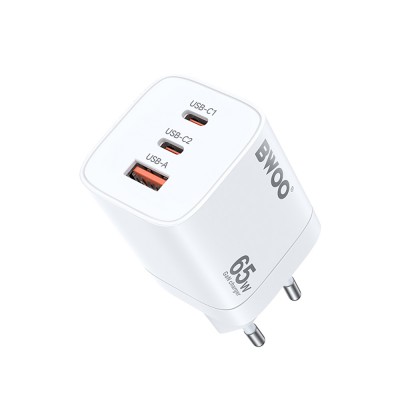BWOO мрежово зарядно 65W PD CDA147 2x USB-C 1x USB бяло