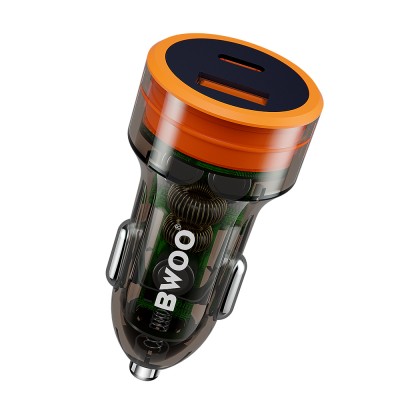 BWOO автомобилно зарядно PD 1x USB-C 1x USB 38W прозрачно