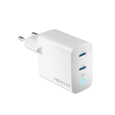 Forever GaN PD QC стенно зарядно устройство TC-06-65CC 2x USB-C 65W бяло