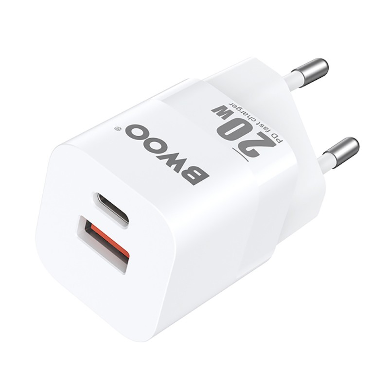 BWOO мрежово зарядно PD CDA156 1x USB-C 1x USB 20W бяло