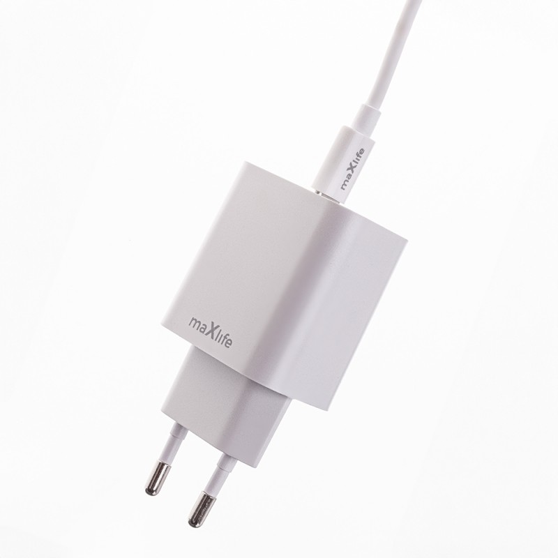 Maxlife PD QC MXTC-06-20C мрежово зарядно 1x USB-C 20W бял + USB-C - USB-C 20W кабел