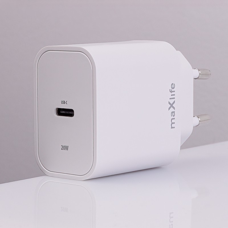 Maxlife PD QC MXTC-06-20C мрежово зарядно 1x USB-C 20W бял + USB-C - USB-C 20W кабел