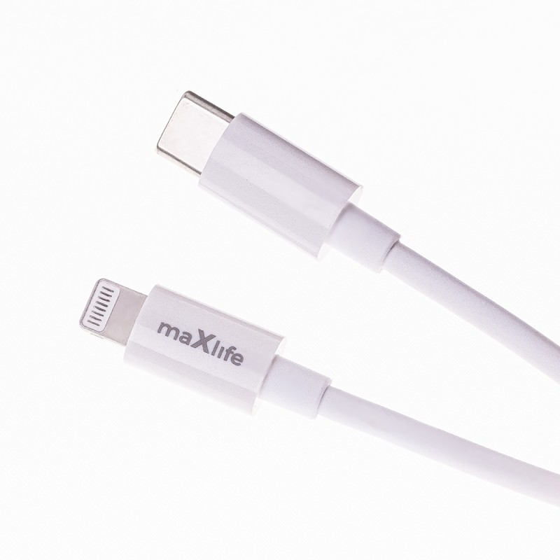 Maxlife PD QC MXTC-06-20AC захранващо зарядно 1x USB-C 1x USB 20W бяло + USB-C - Lightning 20W кабел