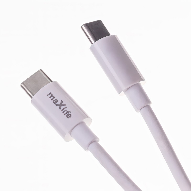 Maxlife PD QC MXTC-06-30AC захранващо зарядно устройство 1x USB-C 1x USB 30W бял + USB-C - USB-C 60W кабел