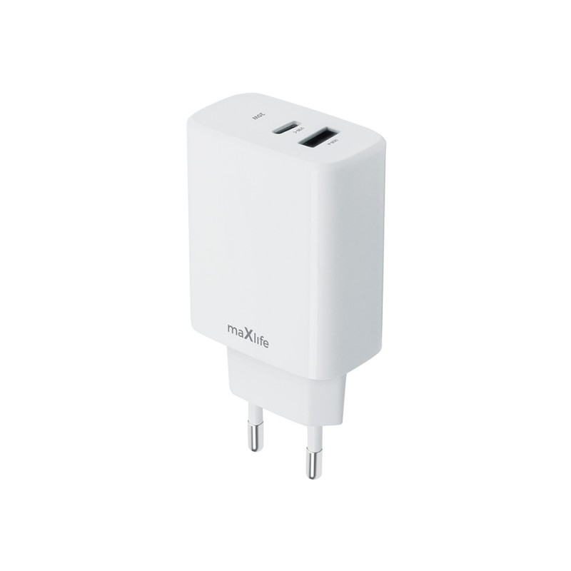 Maxlife PD QC MXTC-10-20AC мрежово зарядно устройство 1x USB-C 1x USB 20W бяло