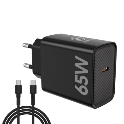 Мрежово зарядно Rebeltec H1065 65W с кабел USB-C към USB-C 2m черно