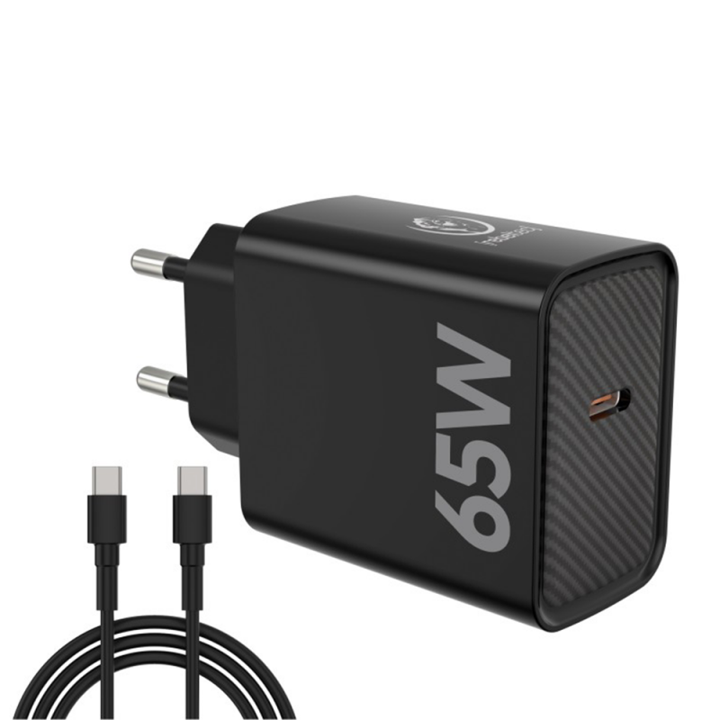 Мрежово зарядно Rebeltec H1065 65W с кабел USB-C към USB-C 2m черно