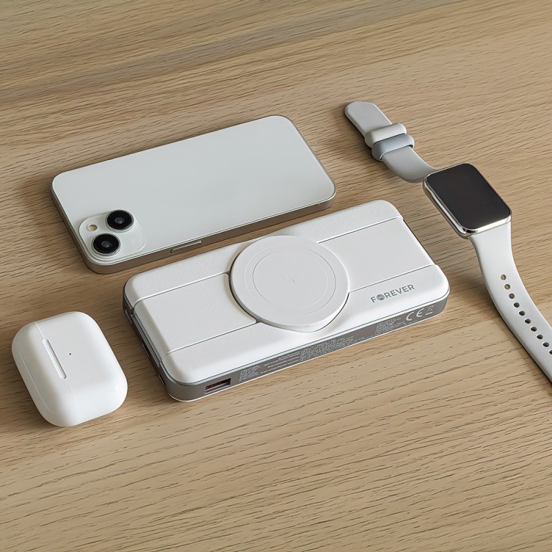 Forever power bank bezprzewodowy MATB-300 10000 mAh magnetyczny 3w1 biały