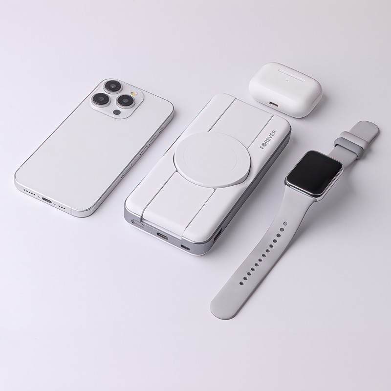 Forever power bank bezprzewodowy MATB-300 10000 mAh magnetyczny 3w1 biały