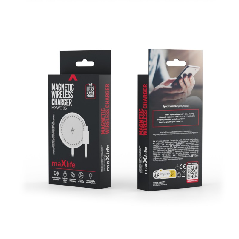 Магнитно безжично зарядно Maxlife MXWC-05 15W бяло